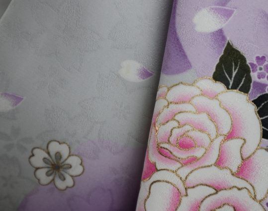 卒業式袴レンタルNo.626[ガーリー]白×黒グラデ・紫のバラ